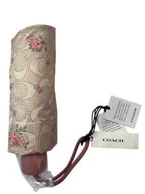 Coach Pink Floral Signature UV Protection Mini Umbrella With Case MSRP$78 NWT